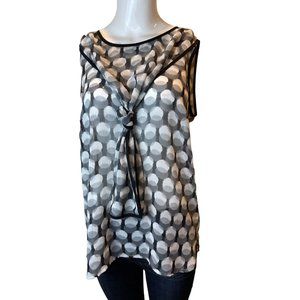 Vince Camuto Womens Faux Wrap Sheer Blouse Top Sleeveless Polka Dots Black SZ M